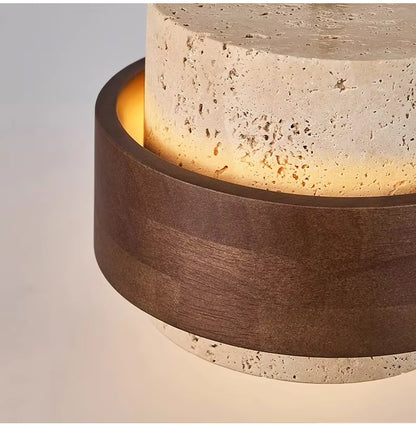 RoyaleGlow Four Light Linear Natural  Travertine & Wood Pendant Chandelier for Kitchen Island