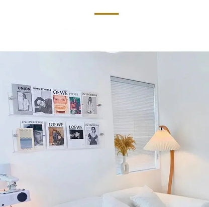 Luxora Floating Acrylic Wall Shelves- 2 Pack Modern Book Magazine Storage Rack