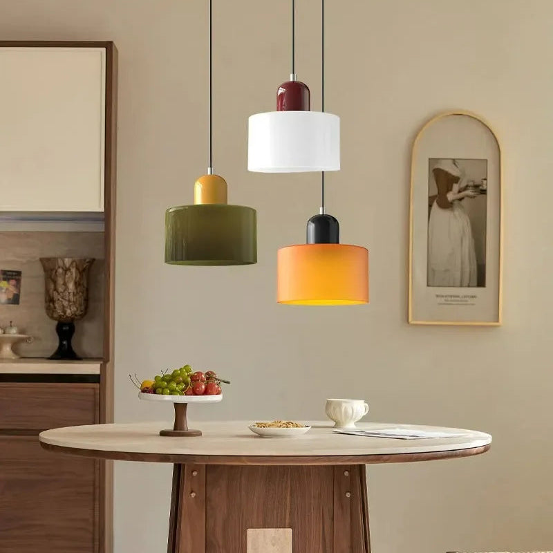 Royaleva Glass Pendant Light With Layered Color Block Drum Shade