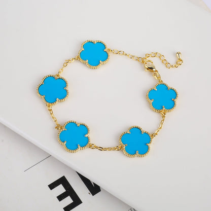 RoyaleGlow Vintage Clover Flower Pendant Gold Chain Bracelet