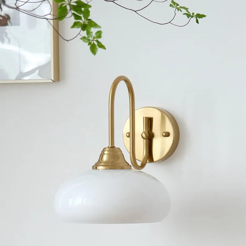 LuxRoyale Vintage Cream Wall Sconce - Opal Glass & Brass Lamp
