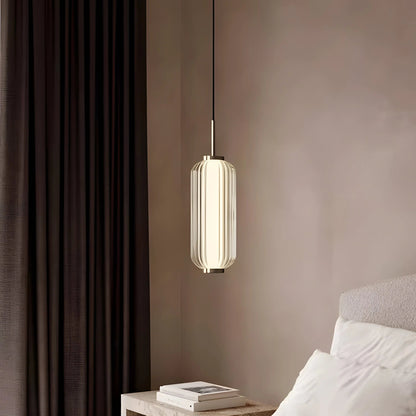 RoyaleGlow Modern Ribbed Glass Pendant Light - Brushed Gold Linear Cylinder Hanging Lamp