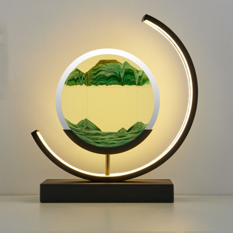 Royallure 3D Hourglass LED Lamp - Mesmerizing Sand Art for Home Decor - Black Moon-green