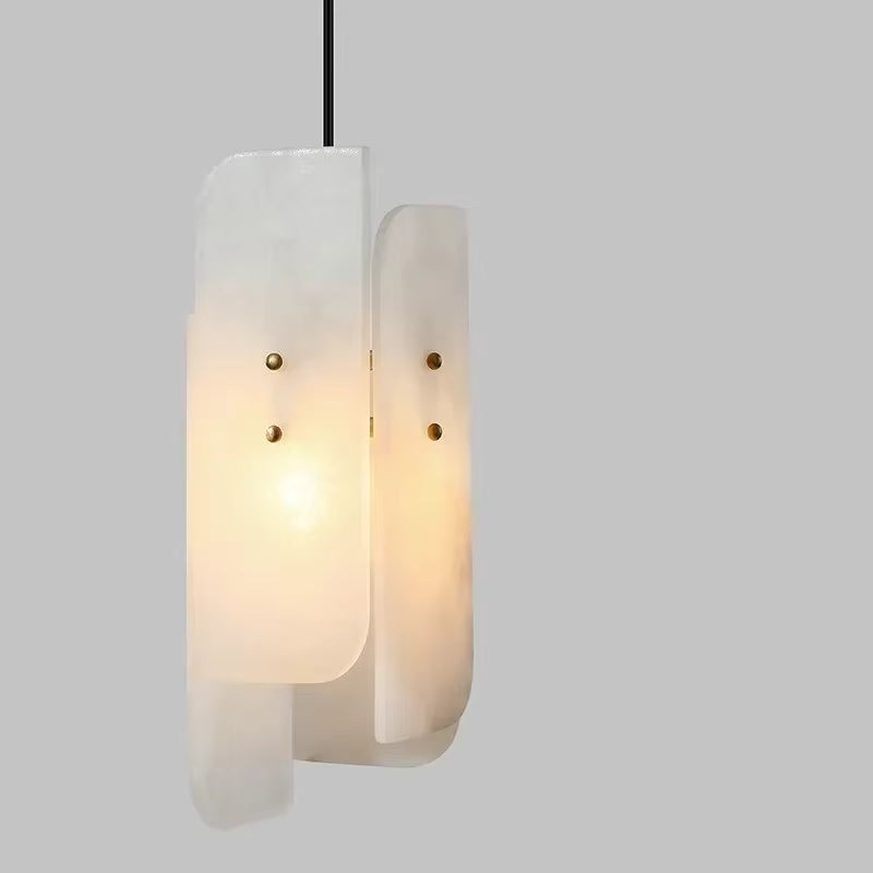 RoyaleGlow Modern Alabaster Pendant Light - Brass Hanging Lamp for Dining, Kitchen, Bedroom