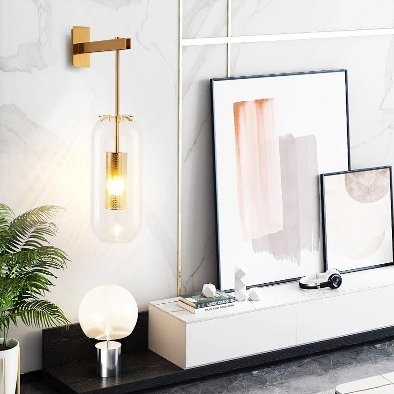 Luxora Gold Finish Glass Cylinder Wall Sconce - Modern Honeycomb Lighting
