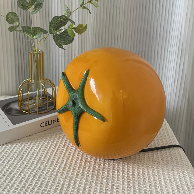 LuxRoyale Creative Tomato Glass Table Lamp, Ambient Night Light for Bedside Decor