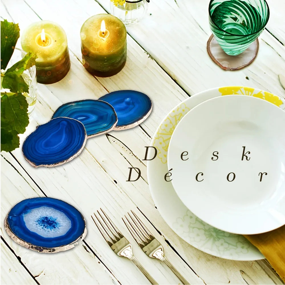 Luxora Blue Agate Coaster with Gold-Plated Edges – Heat-Resistant Beverage Holder