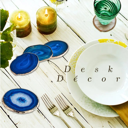 Luxora Blue Agate Coaster with Gold-Plated Edges – Heat-Resistant Beverage Holder