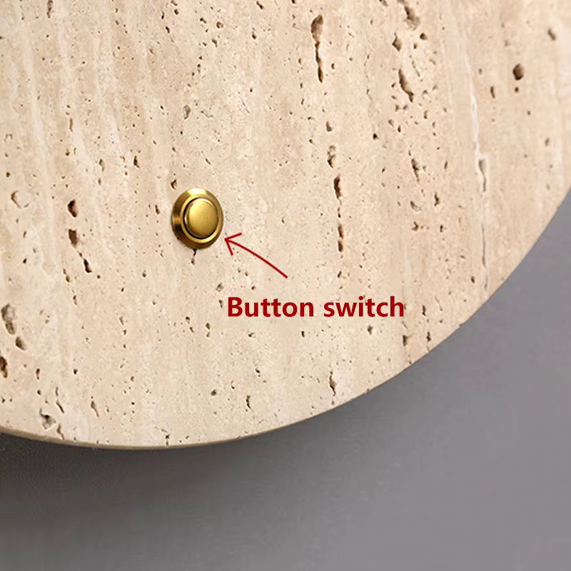 Royelux Natural Travertine Stone Wall Sconce - Modern Organic Round Bedside Light