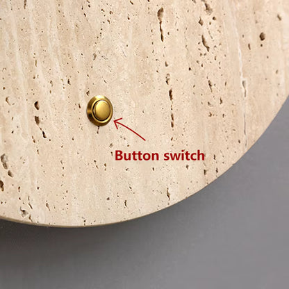 Royelux Natural Travertine Stone Wall Sconce - Modern Organic Round Bedside Light