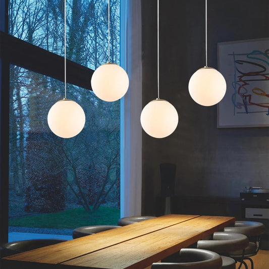 LuxRoyale Nordic Globe Milky Glass Pendant Light, Sphere Minimalist Pendant Lamp With Soft Glow