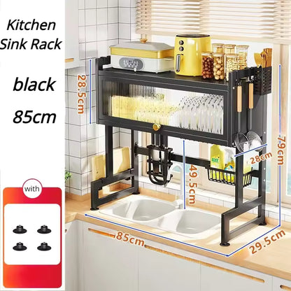 Royallure Adjustable Stainless Steel Dish Rack Cabinet Organizer for Kitchen Sink