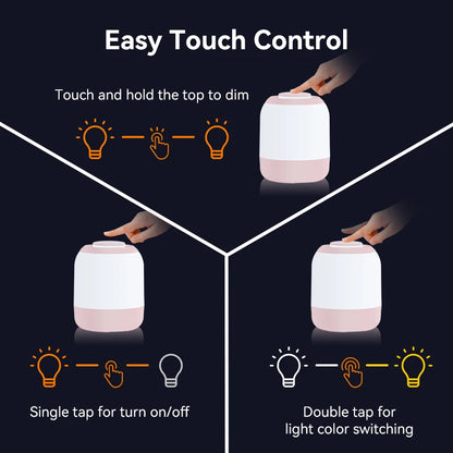 Rayvia Touch Sensor LED Table Lamp - Portable Night Light for Bedroom & Kids - Pink / Rechargeable Style