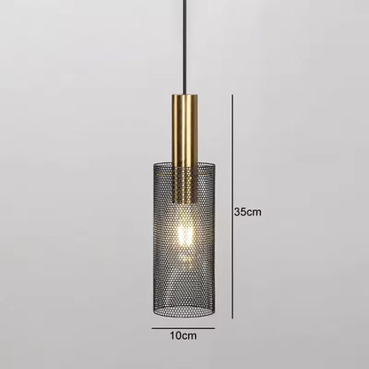 LuxRoyale Bedroom Pendant Light: Cylindrical Black Shade with Decorative Hollow Mesh, Adjustable Height