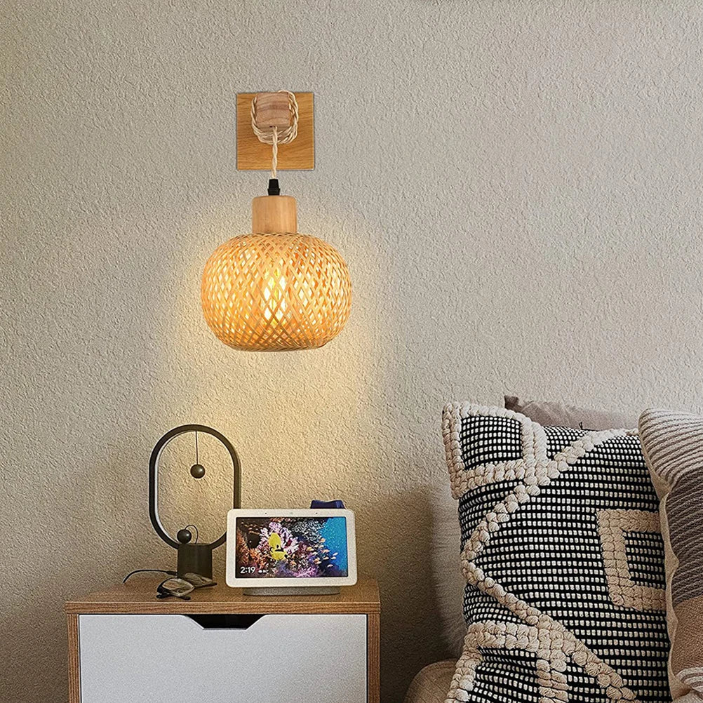 Royallure Bamboo Rattan Wall Lamp Handwoven Wicker Light Fixture for Room Decor