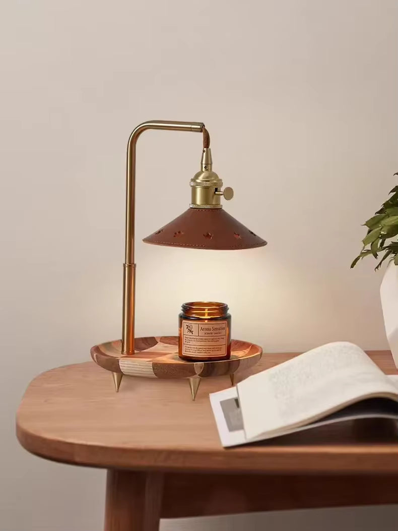 Royelux Adjustable Candle Warmer Lamp - Wood And Brass Melter Light