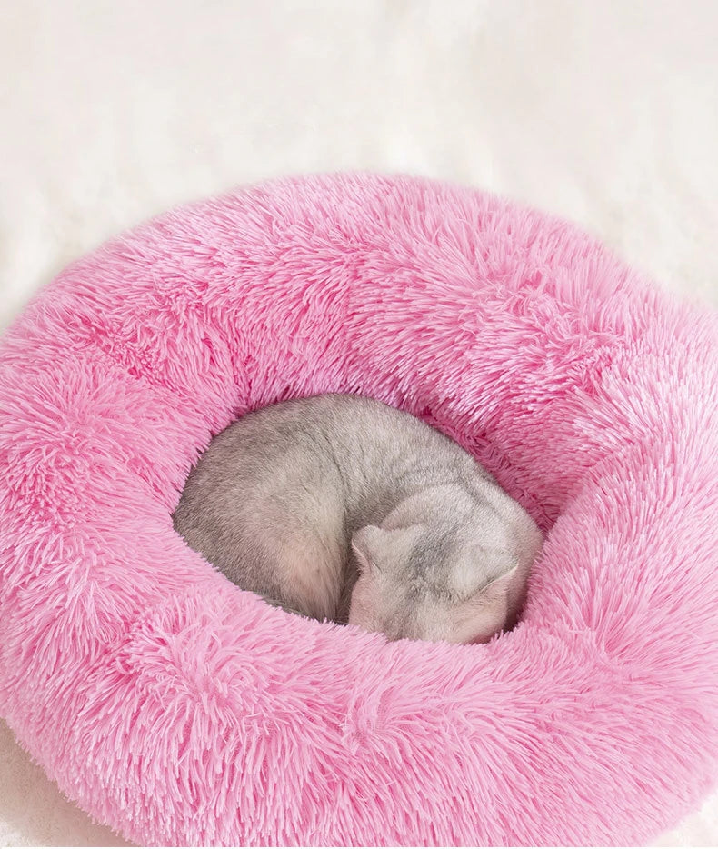 Royallure Cozy Donut Plush Round Dog Bed for Comfort and Anxiety Relief in Multiple Sizes