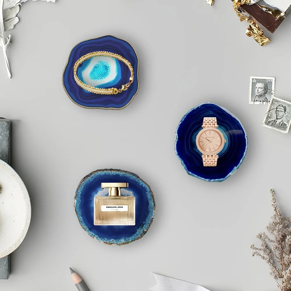 Luxora Blue Agate Coaster with Gold-Plated Edges – Heat-Resistant Beverage Holder
