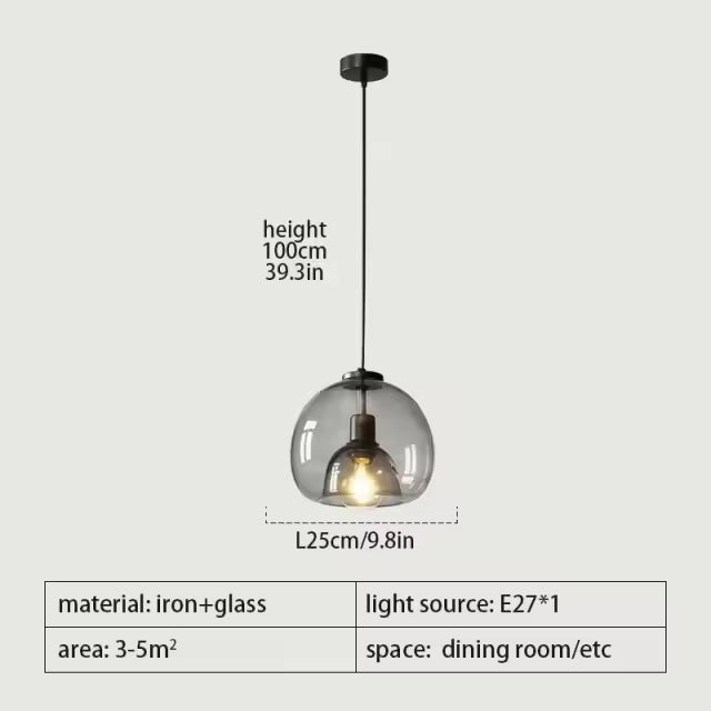 LuxRoyale Minimalist Smoked Glass Dome Pendant Light for Kitchen, Dining, Bar and Bedroom