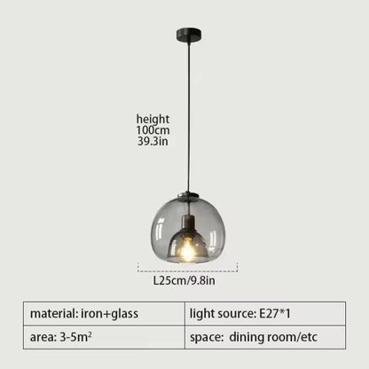 LuxRoyale Minimalist Smoked Glass Dome Pendant Light for Kitchen, Dining, Bar and Bedroom