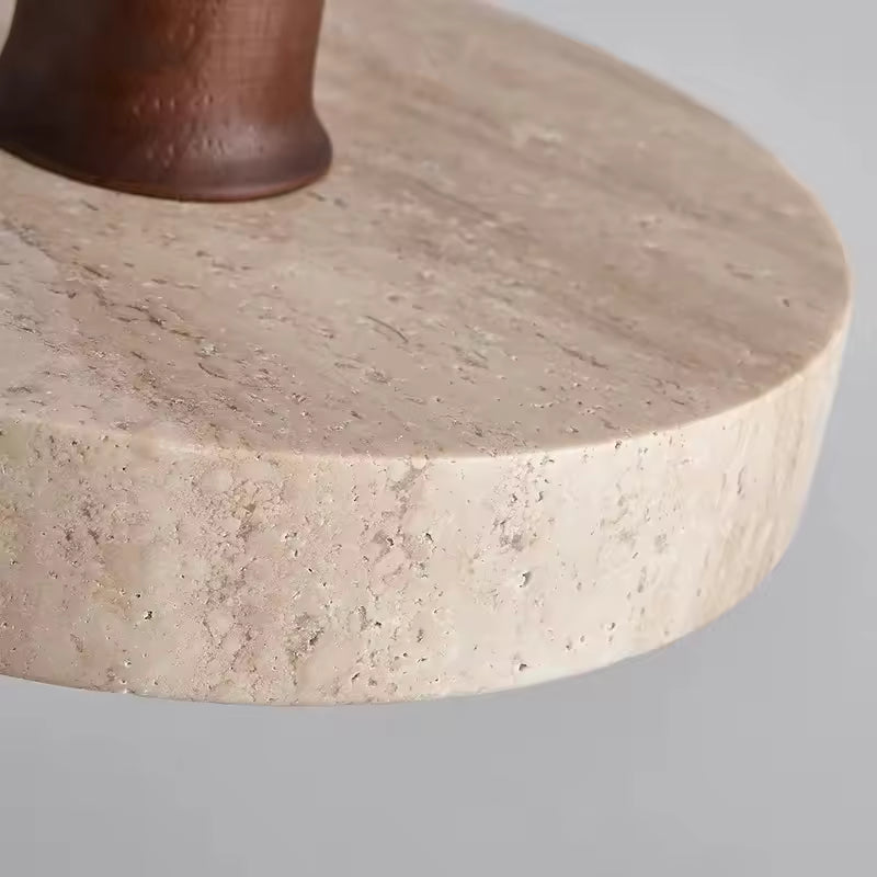 RoyaleGlow Travertine & Wood Disk Pendant Light, Warm LED Ambient Lamp