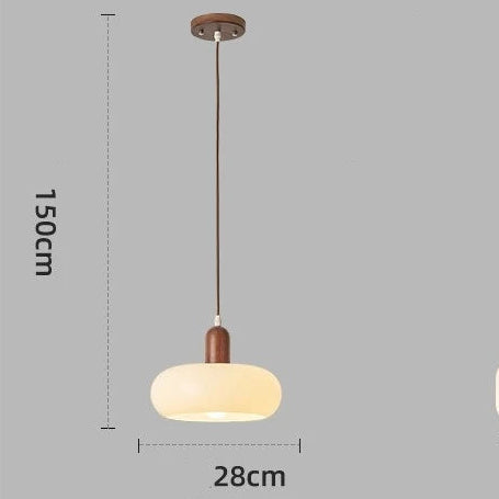 RoyaleGlow Nordic Minimalist Glass Pendant Light with Wood Accent for Dining