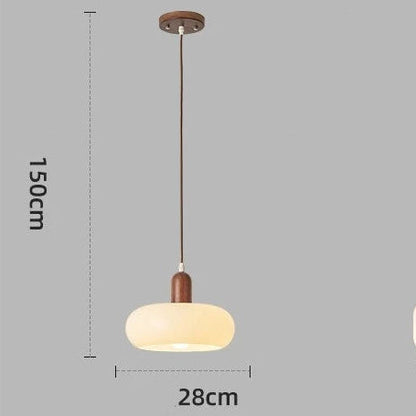 RoyaleGlow Nordic Minimalist Glass Pendant Light with Wood Accent for Dining