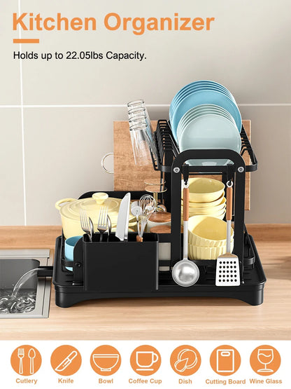 Royallure 2-Tier Dish Drying Rack with Drainboard Kitchen Countertop Bowl Organizer