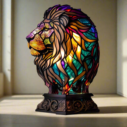 Royaleva WildCraft Animal Light Sculptures – Stained Glass LED Art Lamp - Lion