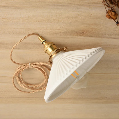 LuxRoyale Vintage Ribbed White Ceramic Minimalist Pendant Light Gold Hardware