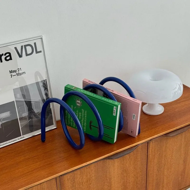 Royelux Modern Metal Loop Book & Magazine Display Organizer - Nordic Tabletop Rack