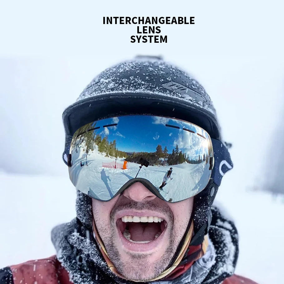 Luxora Double Layer Anti-Fog Ski Goggles with Interchangeable Lenses and UV400 Protection