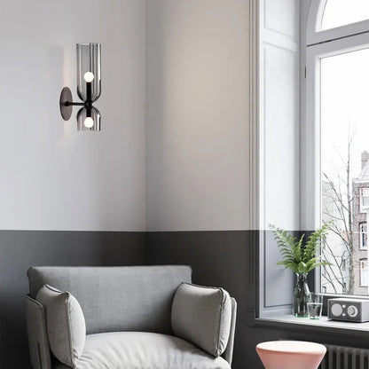 LuxRoyale Modern Brass Wall Sconce with Dual Blue Frosted Glass Shades