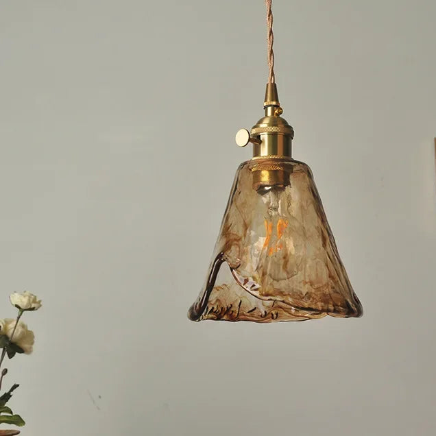 Royaleva Vintage Amber Glass Pendant Light with Brass Fittings For Dining Room, Kitchen Island