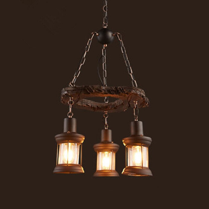 Royaleva Antique Industrial Wood LED Ceiling Light - Pendant Lamps For Vintage Home Decor