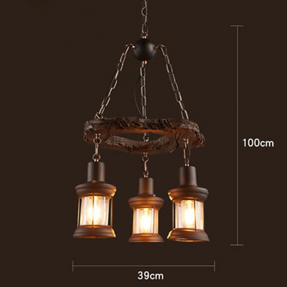 Royaleva Antique Industrial Wood LED Ceiling Light - Pendant Lamps For Vintage Home Decor