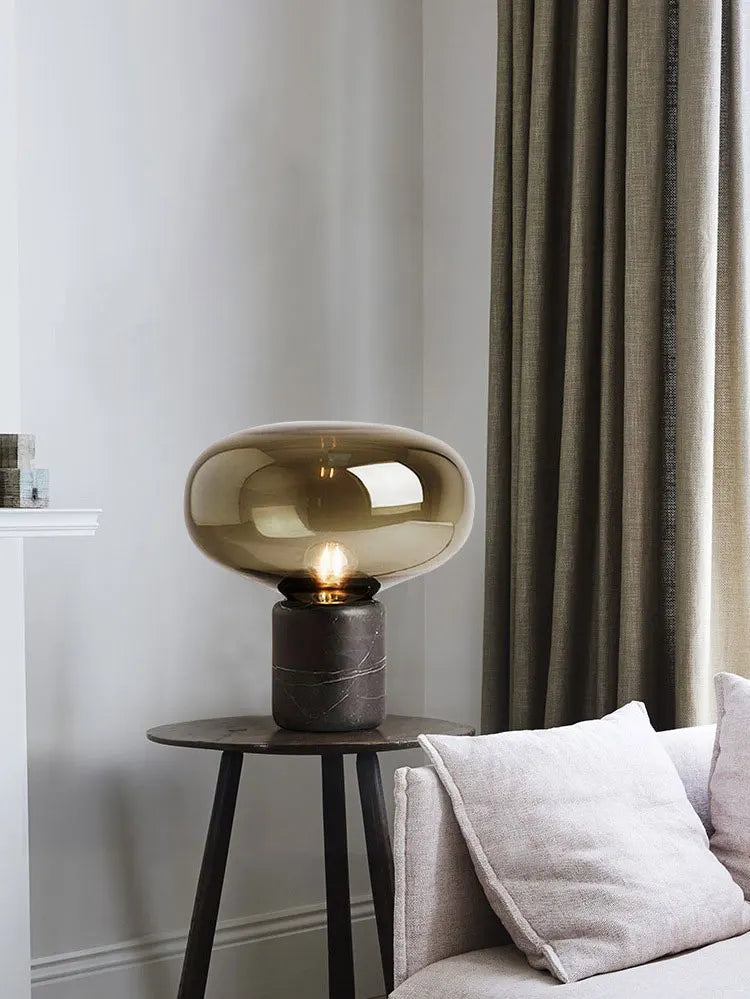 LuxRoyale Contemporary Amber Glass Table Lamp with Marble Base