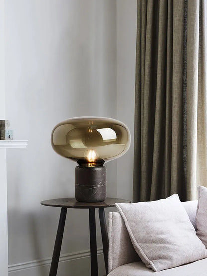 LuxRoyale Contemporary Amber Glass Table Lamp with Marble Base
