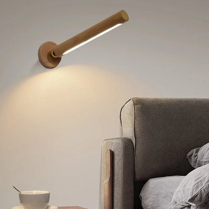 LuxRoyale Minimalist Natural Wood LED Wall Sconce with Adjustable Ambient Light