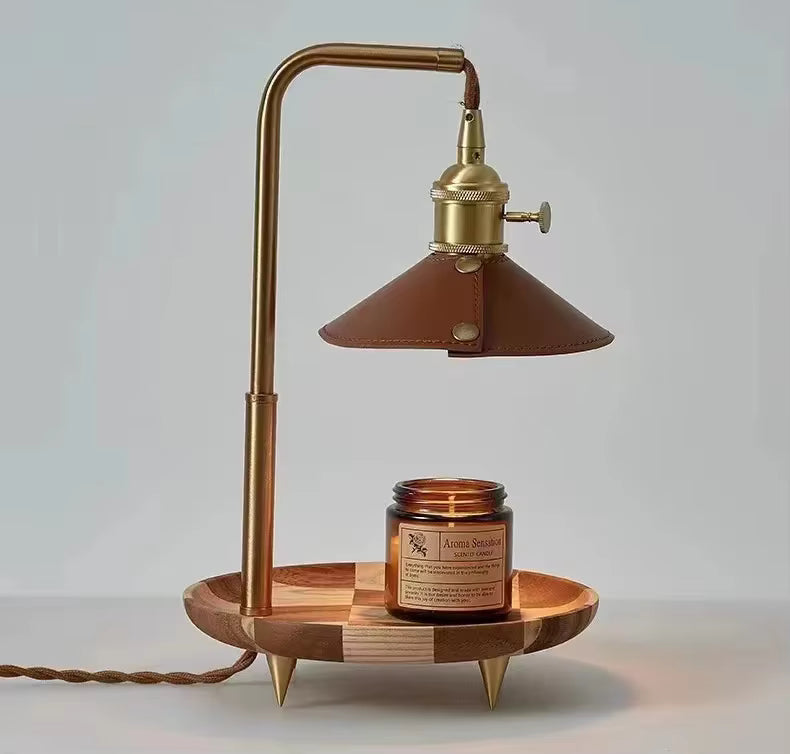 Royelux Adjustable Candle Warmer Lamp - Wood And Brass Melter Light