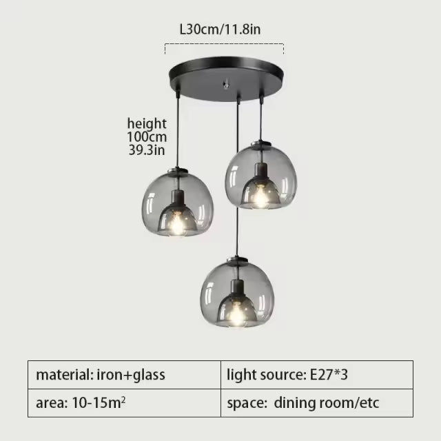LuxRoyale Minimalist Smoked Glass Dome Pendant Light for Kitchen, Dining, Bar and Bedroom