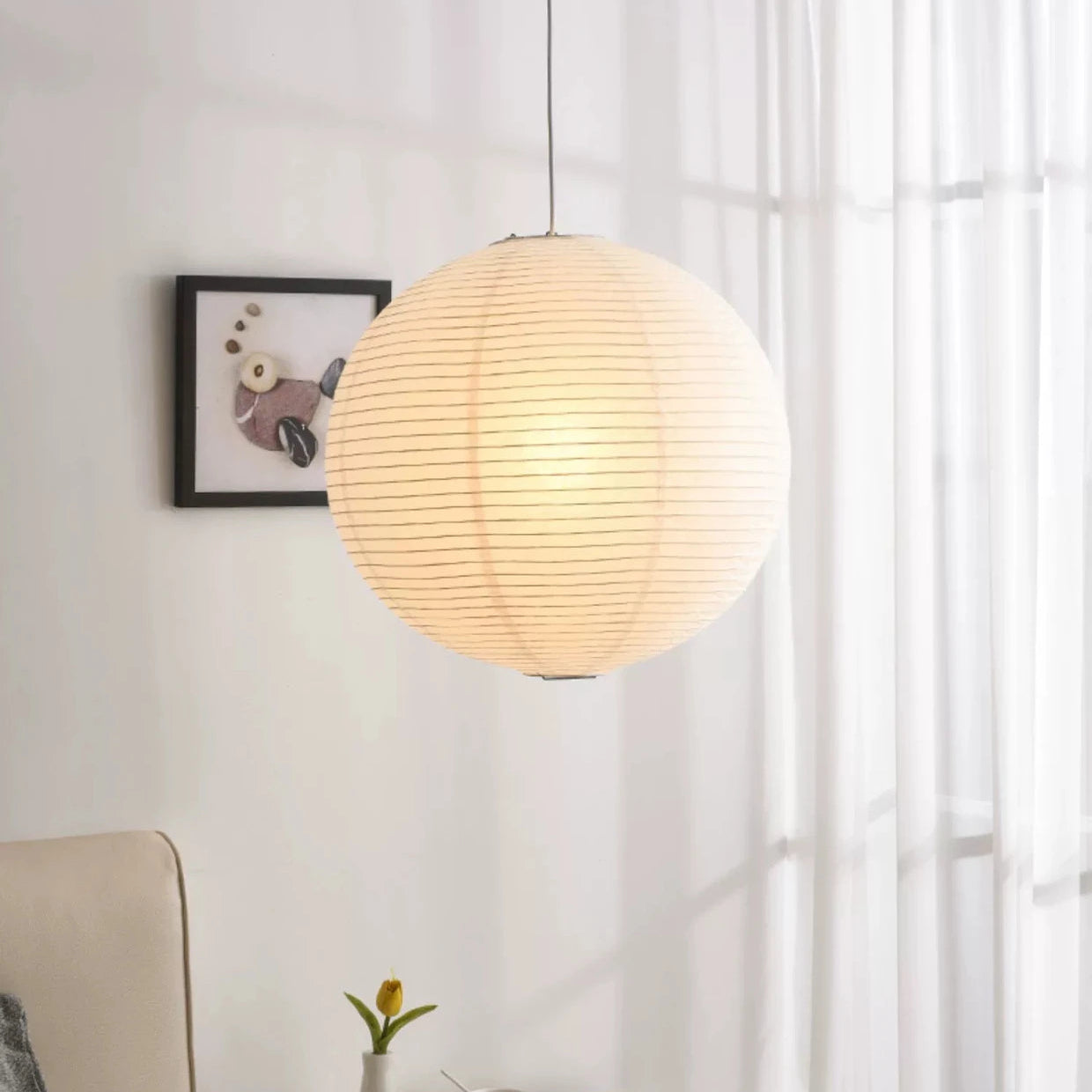 Royelux Japanese Rice Paper Pendant Light, Zen Lantern for Bedroom & Living Room