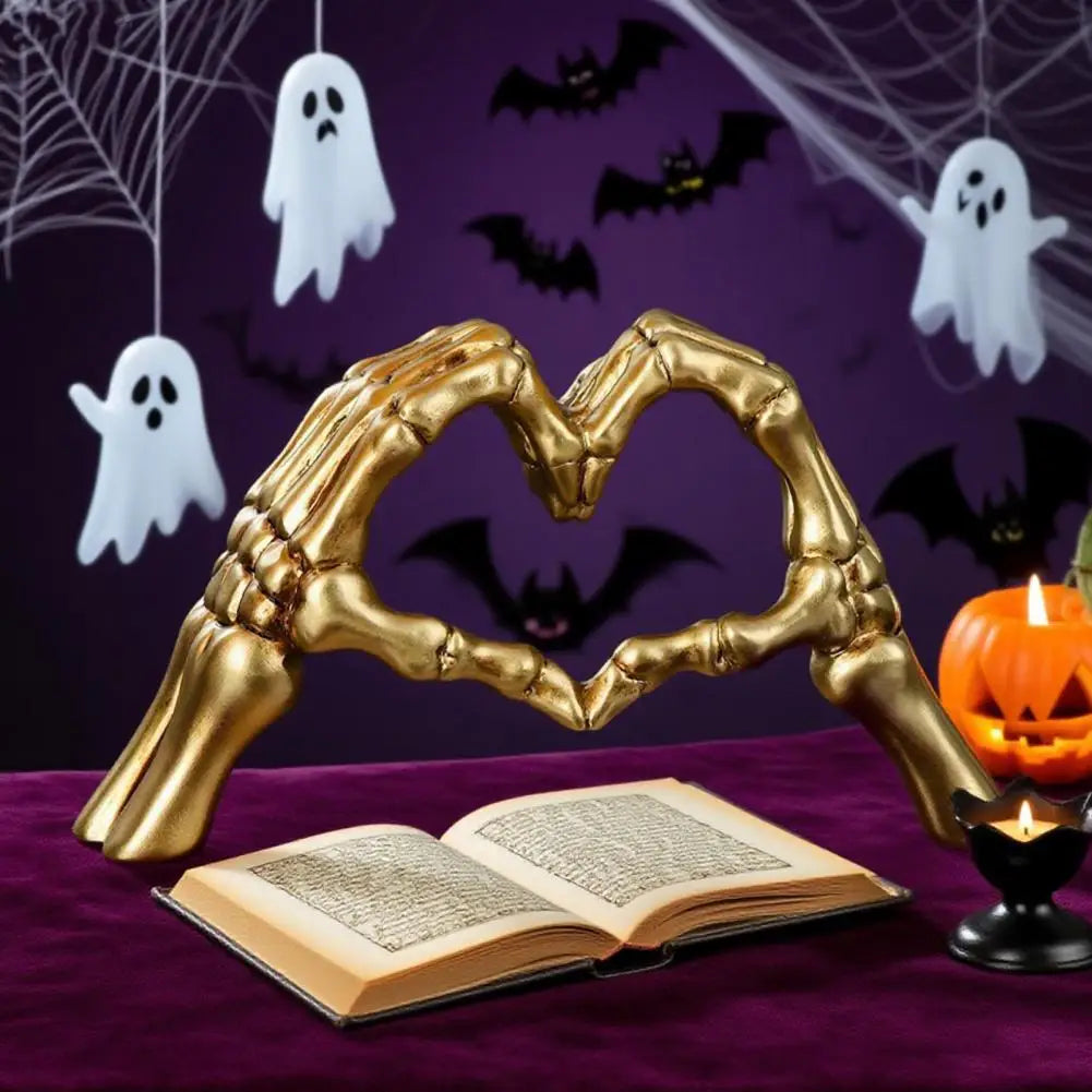 Royallure Halloween Skull Finger Heart Statue Dark Resin Cute Horror Figurine