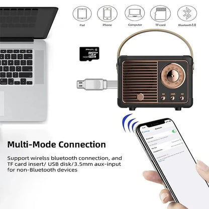 Portable Bluetooth Speaker – Retro-Style Multi-Mode Wireless Mini Speaker for Rich Sound