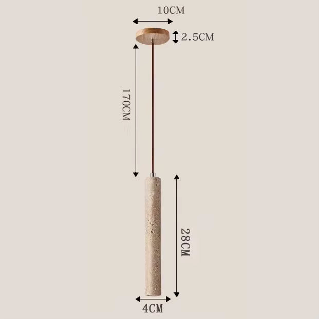 LuxRoyale Marbled Travertine Cylinder Pendant Light, Slim Wabi-Sabi Hanging Lamp