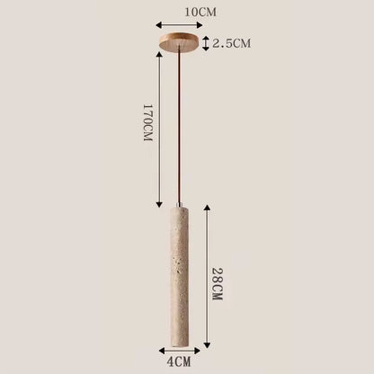 LuxRoyale Marbled Travertine Cylinder Pendant Light, Slim Wabi-Sabi Hanging Lamp