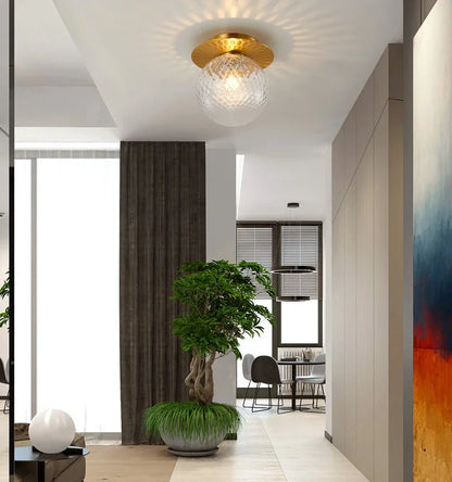 LuxRoyale Luxury Glass Globe Ceiling Light Brushed Brass Canopy