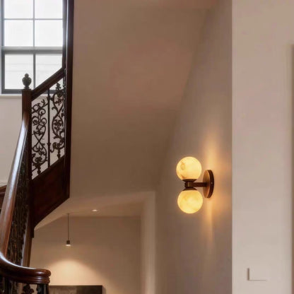 Royelux Modern Marble Dual Globe Wall Sconce - Elegant Nordic Brass Light