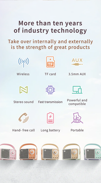Portable Bluetooth Speaker – Retro-Style Multi-Mode Wireless Mini Speaker for Rich Sound