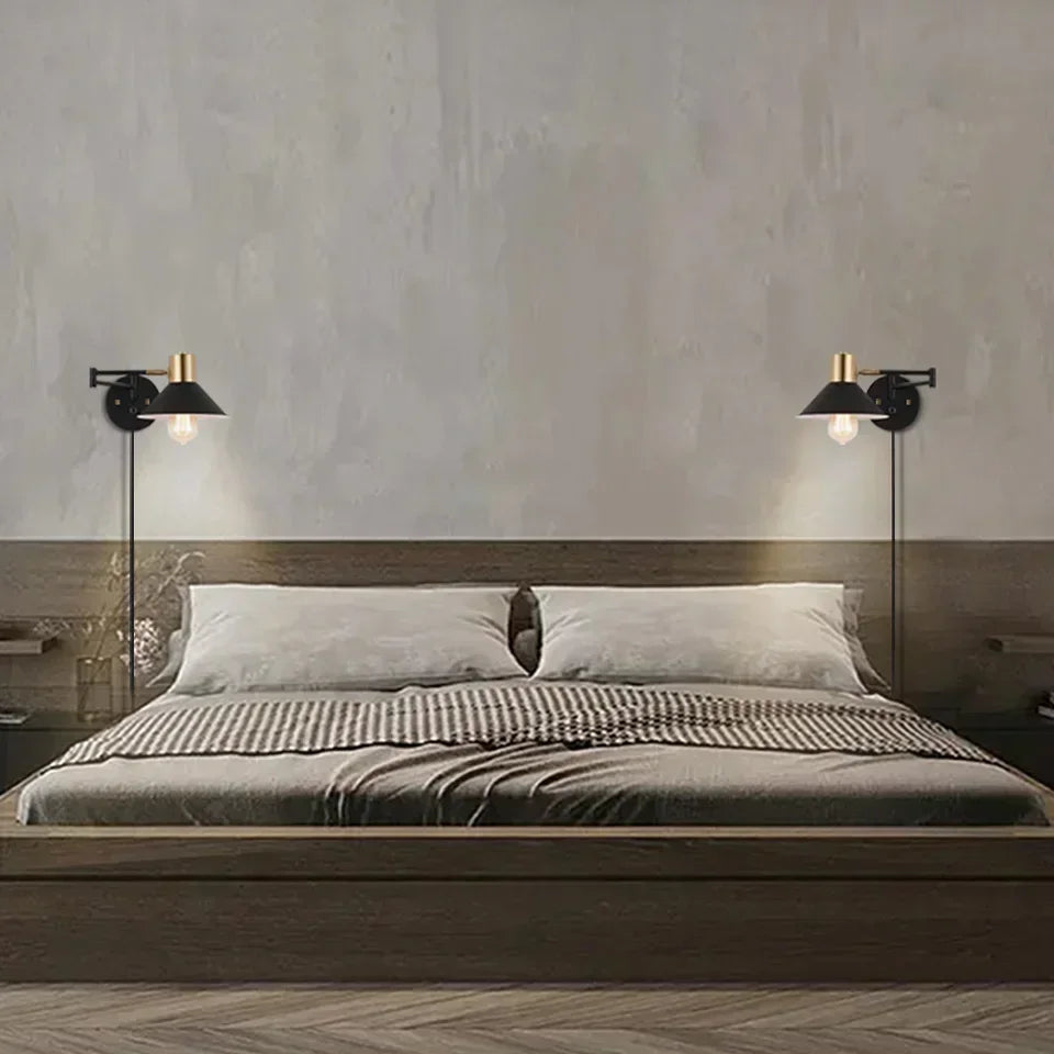 Dimmable Plug-in Metal Wall Sconce - Adjustable Angle Bedside Lamp - Default Title